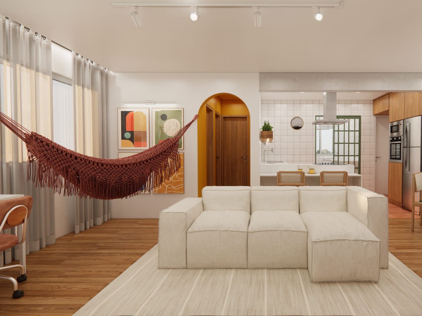 Apartamento de dois quartos com cozinha aberta — Apê M.