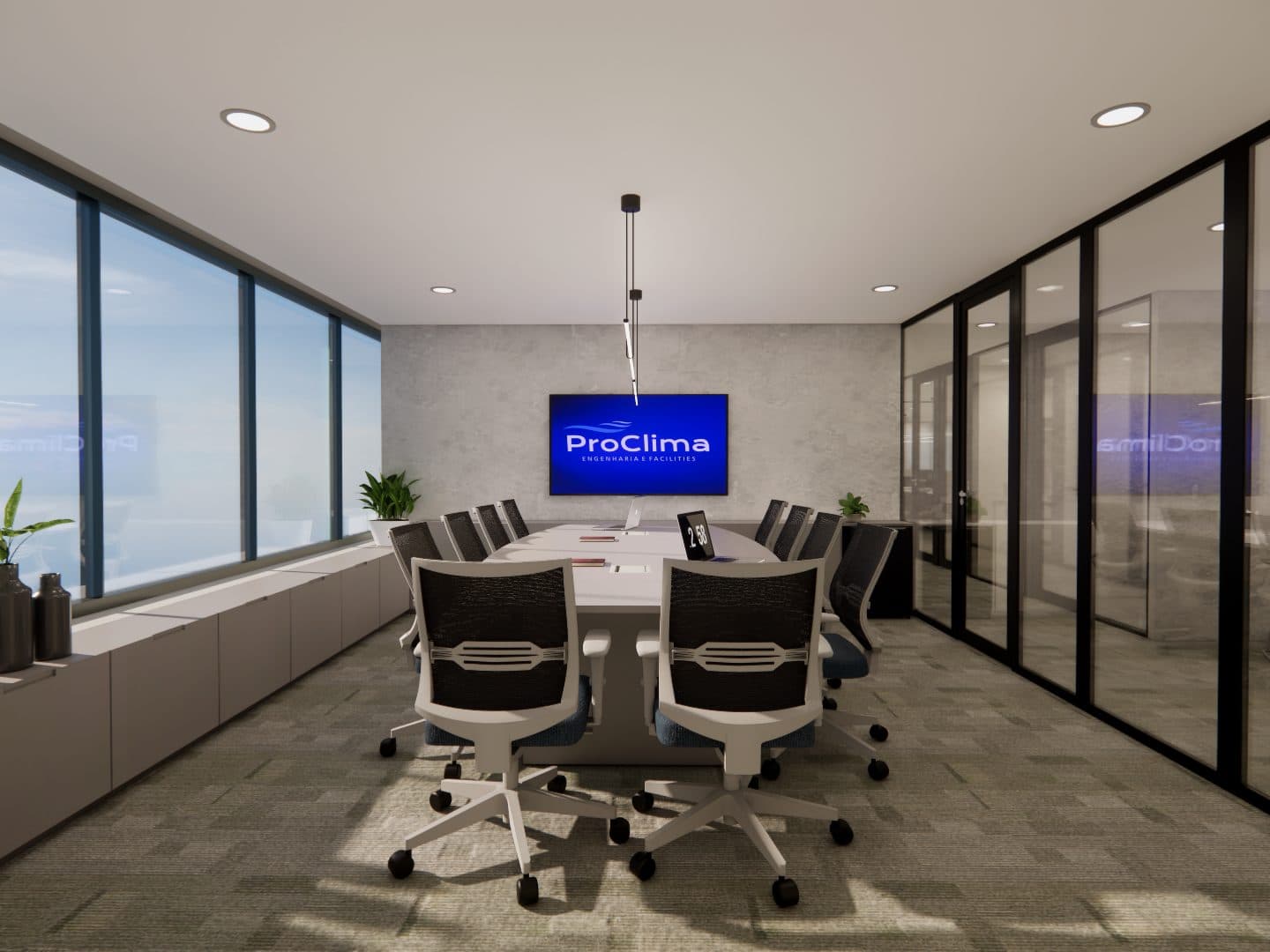 Sala de reunião com divisórias em vidro, ProClima